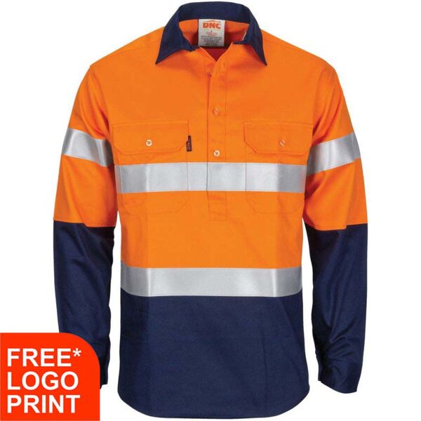 Mens Patron Saint Flame Retardant 2 Tone Closed Front Cotton Long Sleeve Shirt with 3M F/R Tape Thumbnail