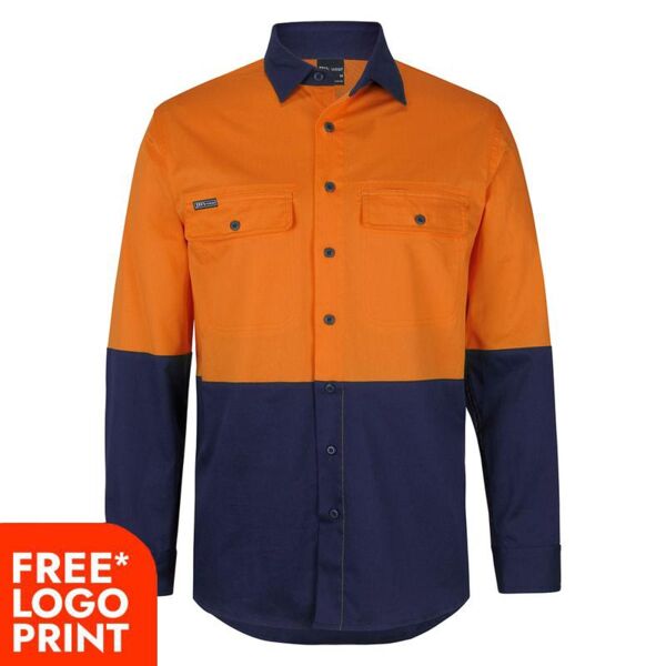 Mens Hi Vis Long Sleeve Stretch Work Shirt Thumbnail