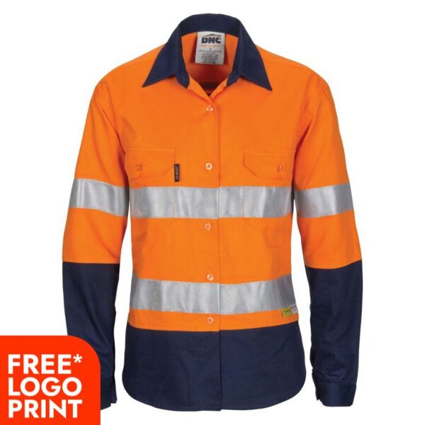 Womens HiVis 3 Way Cool-Breeze Cotton Long Sleeve Shirt with Gusset Sleeve, 3M R/Tape Thumbnail